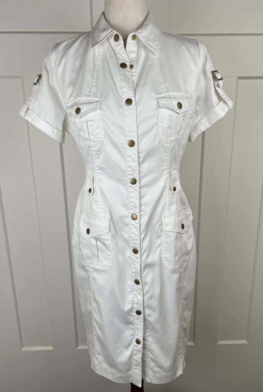 calvin klein white and gold dress | Dresses | Vintage Calvin Klein Safari Utility Shirt Size 6 Snap Pockets madness2